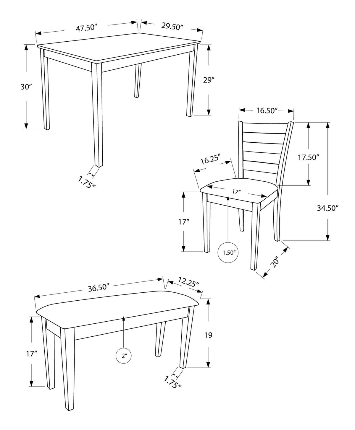5pcs Solid Wood Dining Set W692135