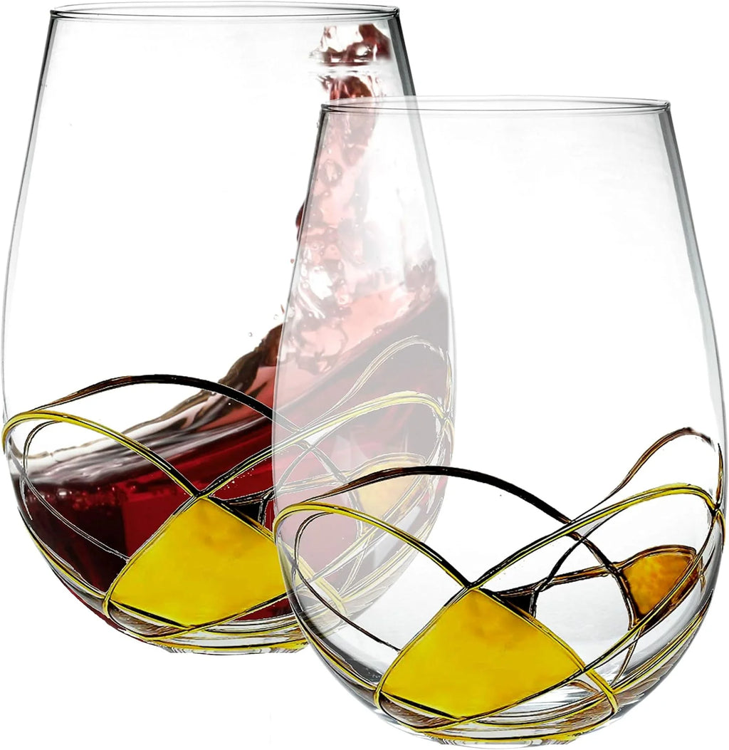 Hand Painted Stemless Wine Glasses Set Of Two 18 Ounces G318159