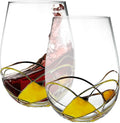 Hand Painted Stemless Wine Glasses Set Of Two 18 Ounces G318159