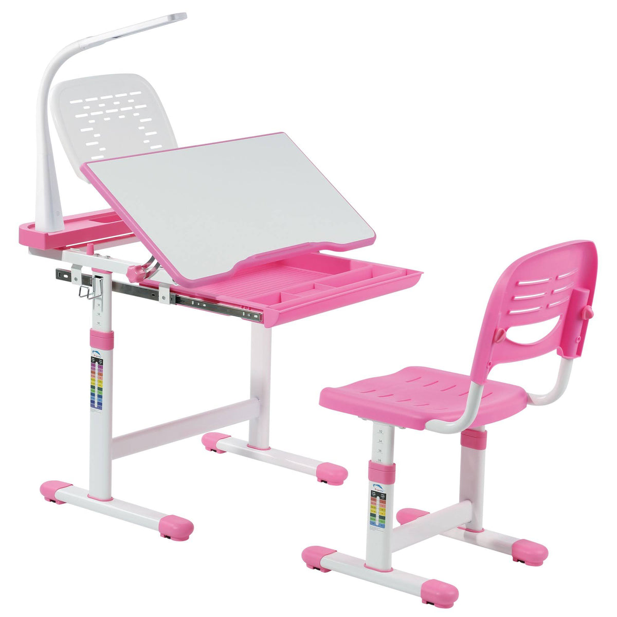 Gray Kid's Desk and Chair Set with Lamp and Book Holder X264259