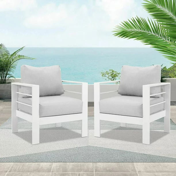 2 Pcs White Aluminum Outdoor Sofa with Cushions B5657