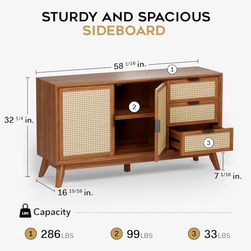 Solid Wood Sideboard with 2 Doors and 3 Drawers B1736