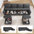 Dark Grey U-Shaped Sectional Storage Sofa with Ottomans W964034