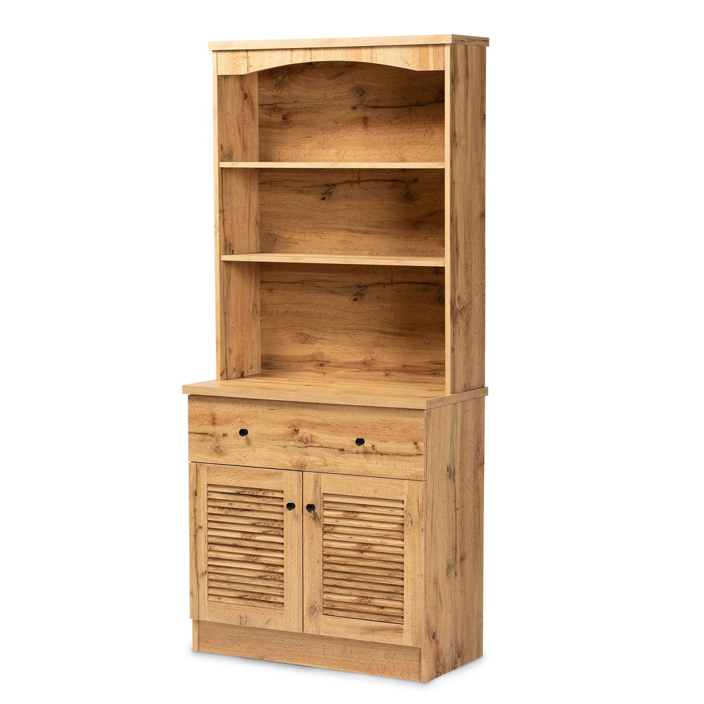 Modern Oak Brown Finished Wood Buffet and Hutch Cabinet Z5652