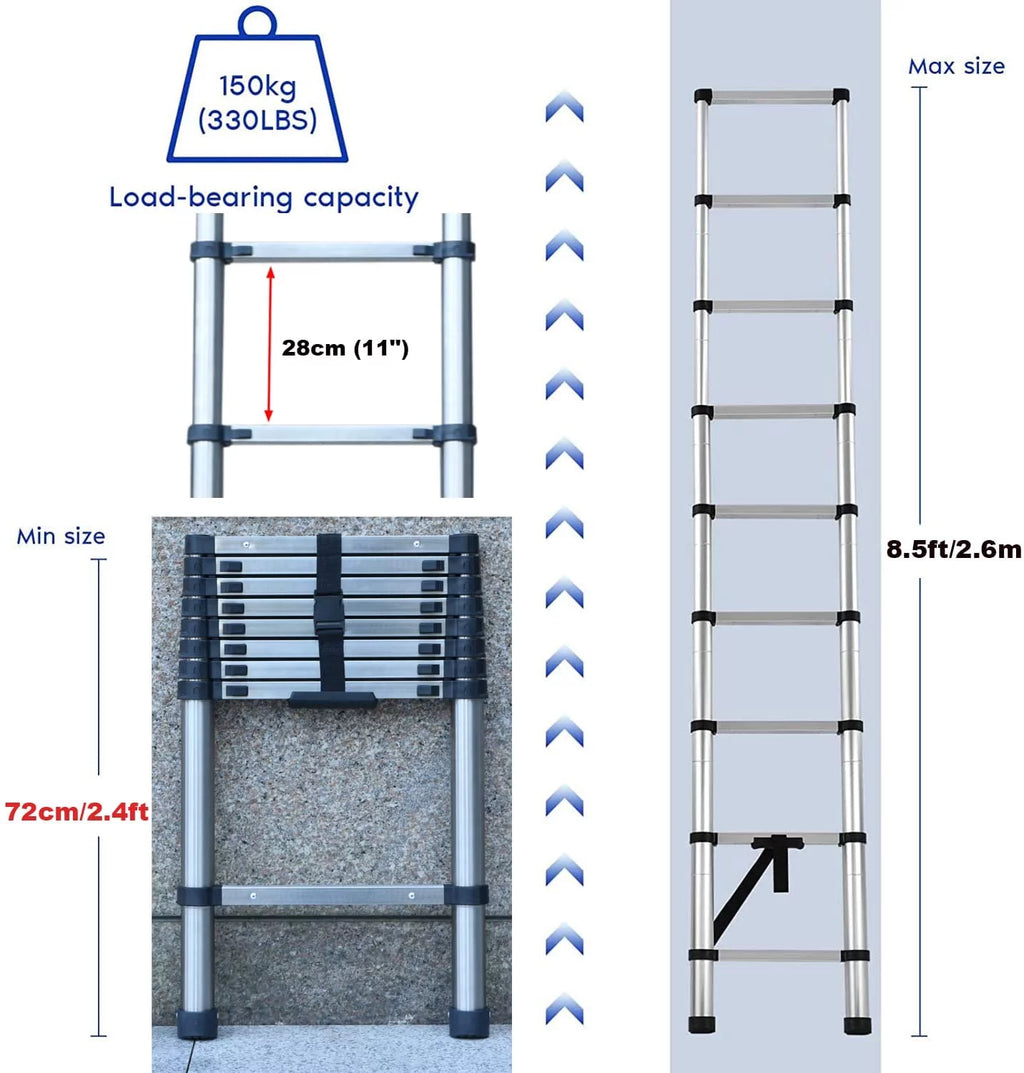 8.5ft Stainless Steel Telescopic Non-Slip Ladder V25876