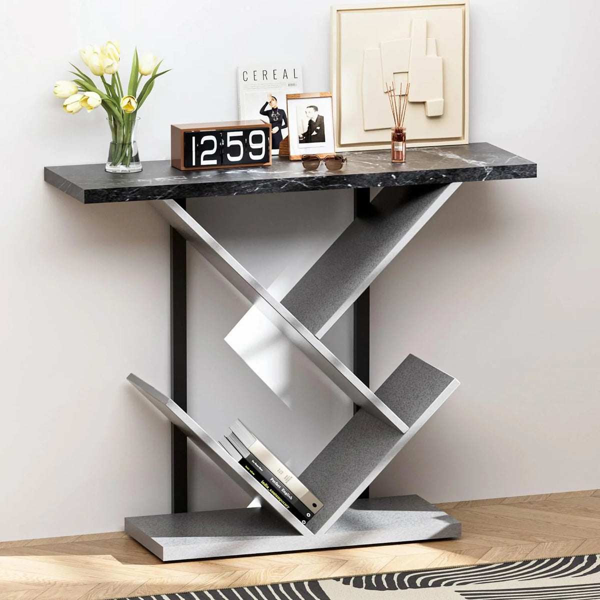 Black Marble Console Table with Storage M717481