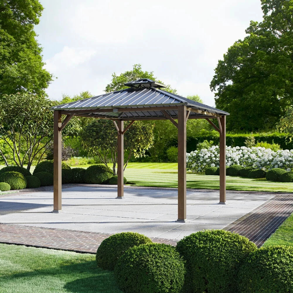 9.8' x 9.8' Hard Top Outdoor Gazebo with Roof Vent, Aluminum and Steel Frames O245626