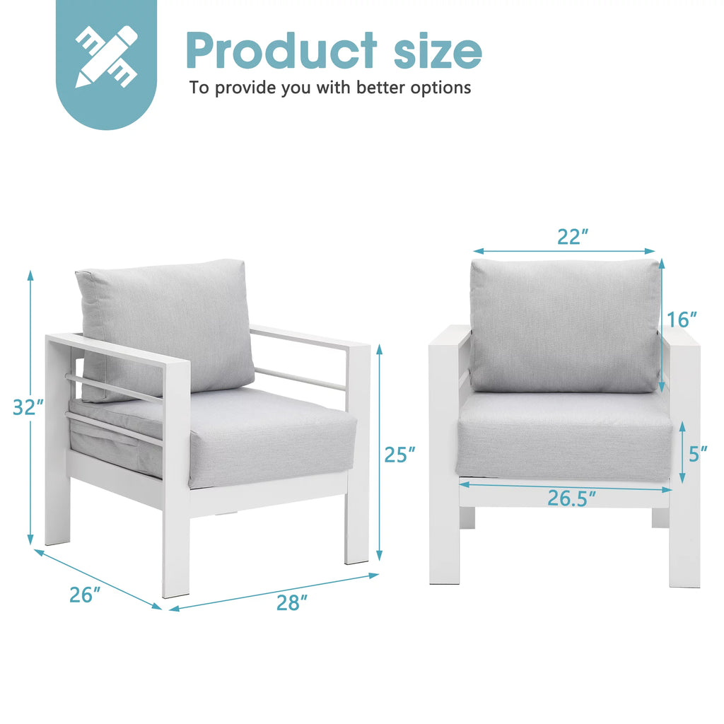 2 Pcs White Aluminum Outdoor Sofa with Cushions B5657