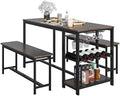 3-Piece Rustic Wood Dining Table Set with Benches Z5226
