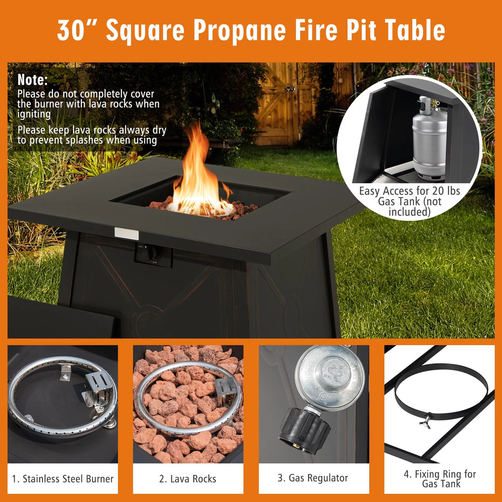 5-Piece PE Wicker Patio Furniture Set with Fire Pit Table O322