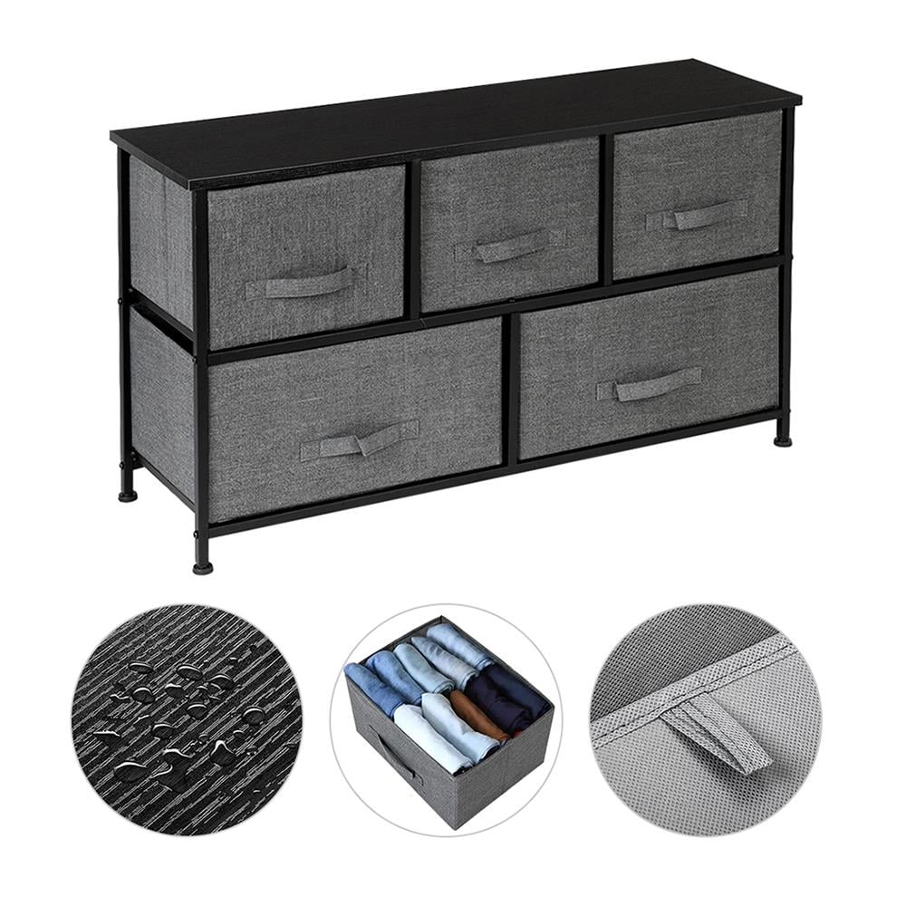 5 Drawer Fabric Storage Dresser with Wood Top P46176