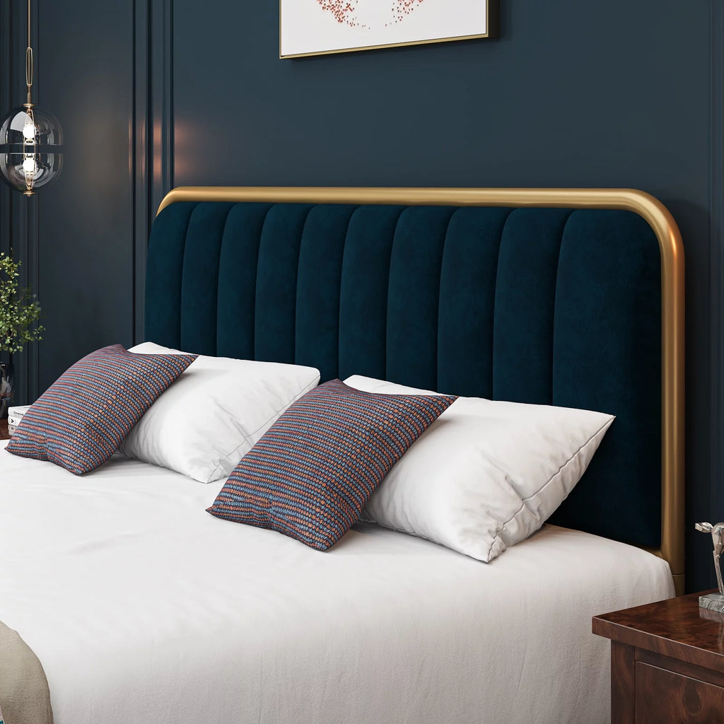 Queen Size Metal Bed Frame with Upholstered Headboard V7509