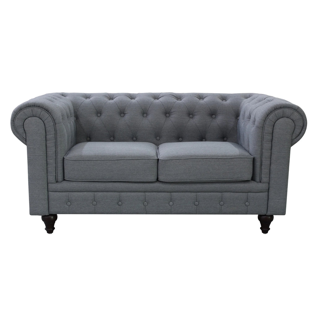 Grey Linen Fabric Chesterfield Loveseat Q296