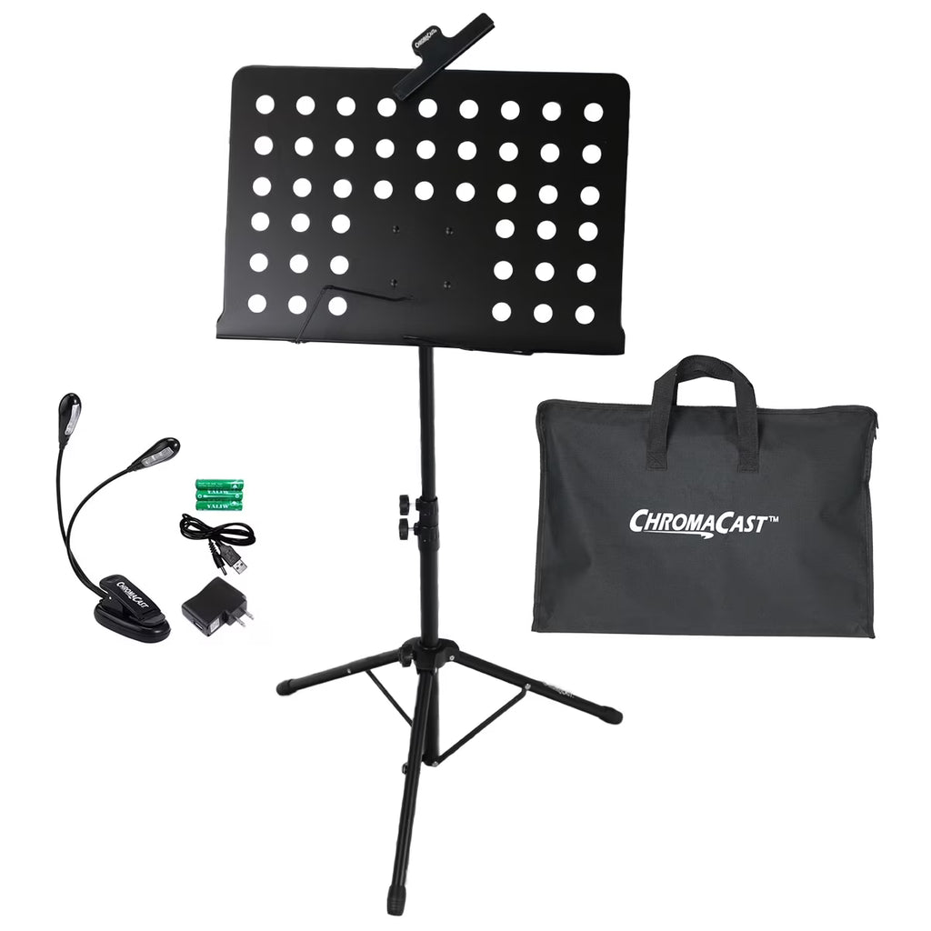 Metal Music Stand with Carry Bag, Sheet Clip and Clip On Light N59163