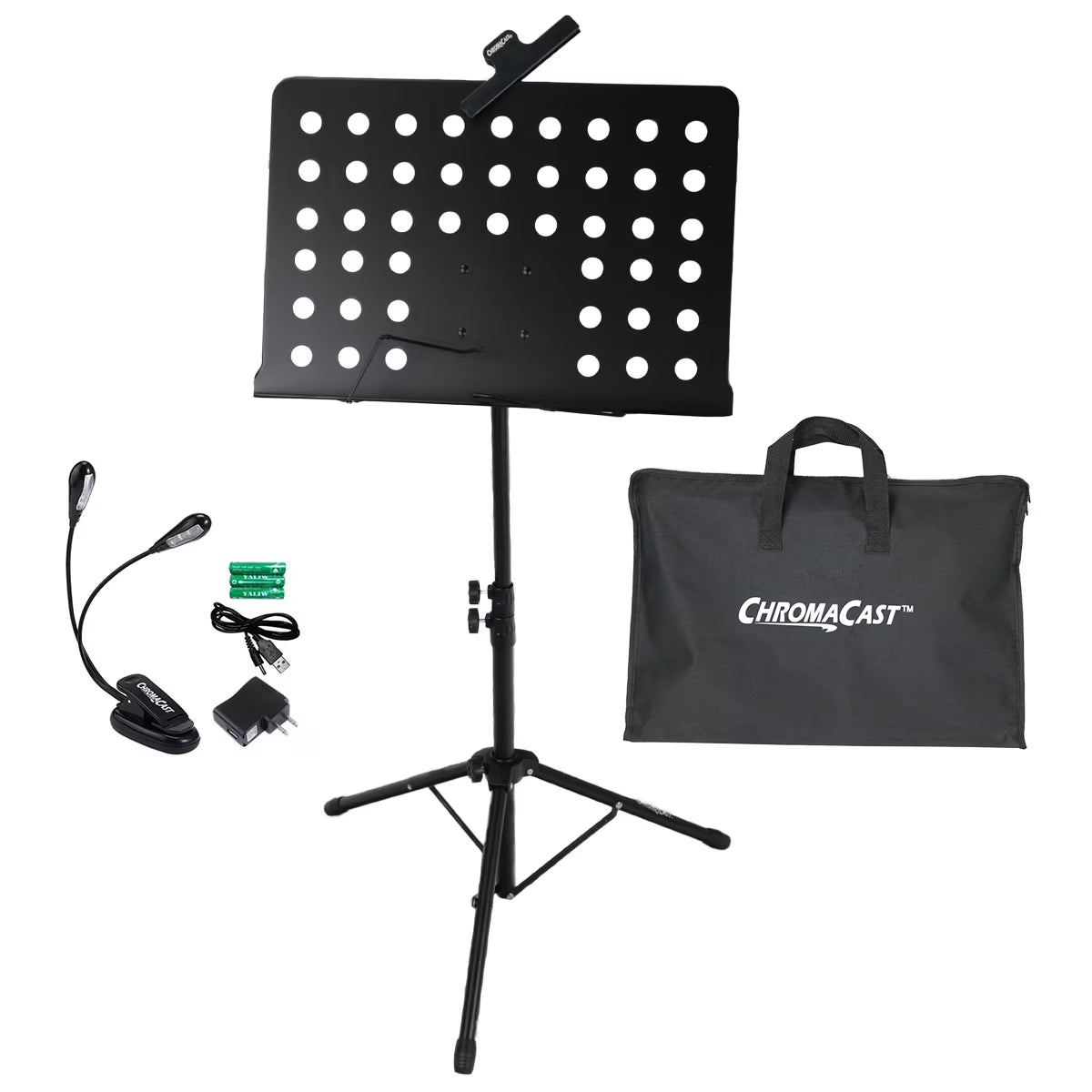 Metal Music Stand with Carry Bag, Sheet Clip and Clip On Light N59163