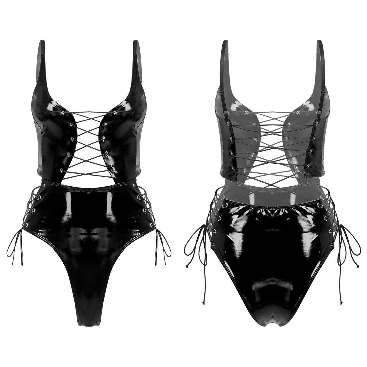 Women PVC Leather Lingerie Bodysuit T5436