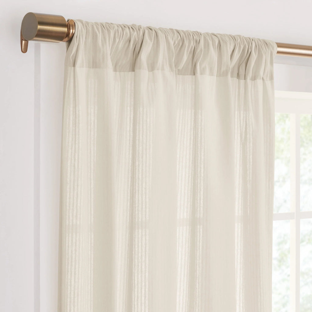Semi-Sheer Stripe Organic Cotton Window Curtain Pair White 84 Q54792