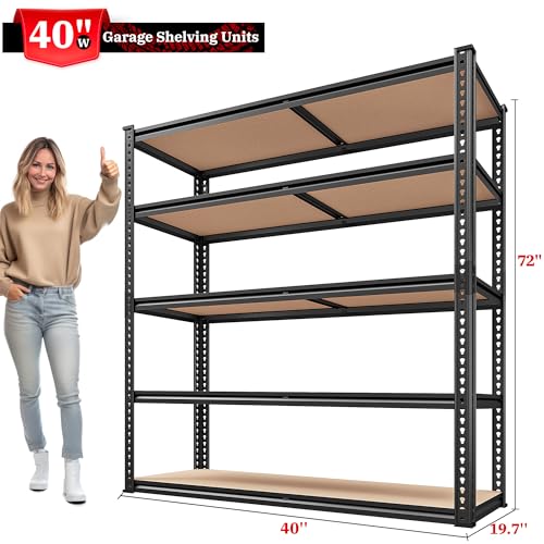 40" W 5 Tier Metal Shelving 2500LBS R9543