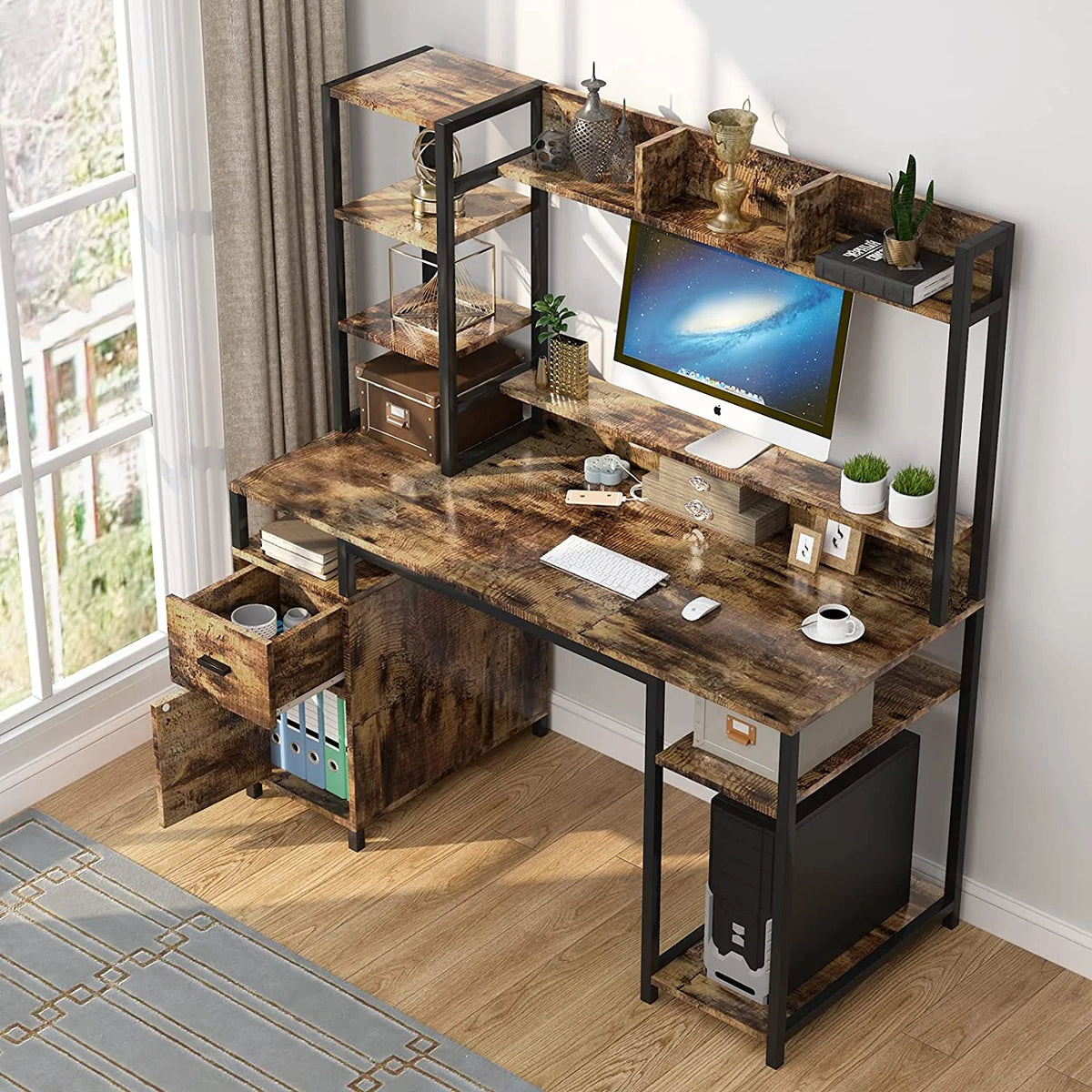 55" Computer Desk with Hutch and Storage Shelf A137344