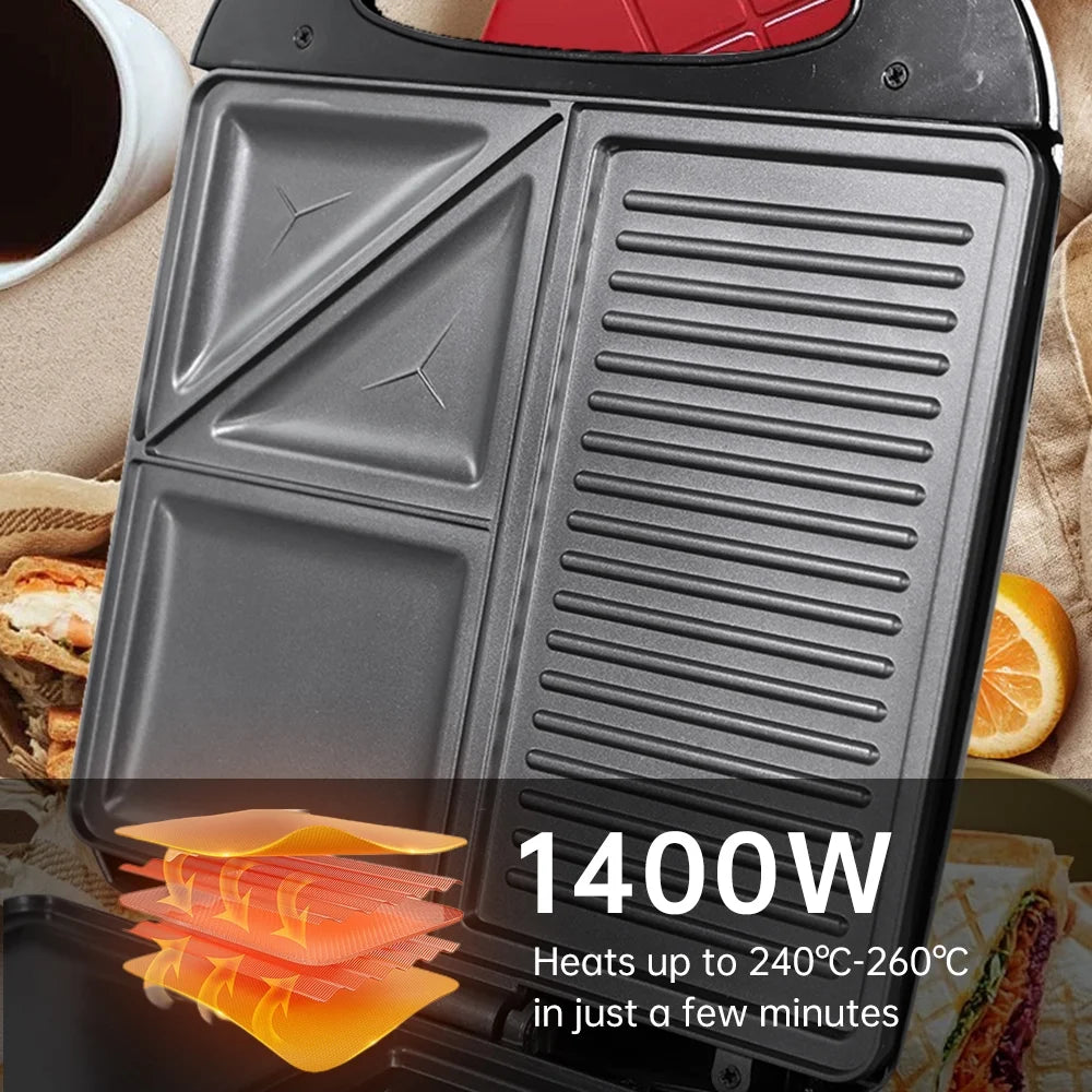 1400W Non-Stick Waffle Maker Electric Grill Machine P80431