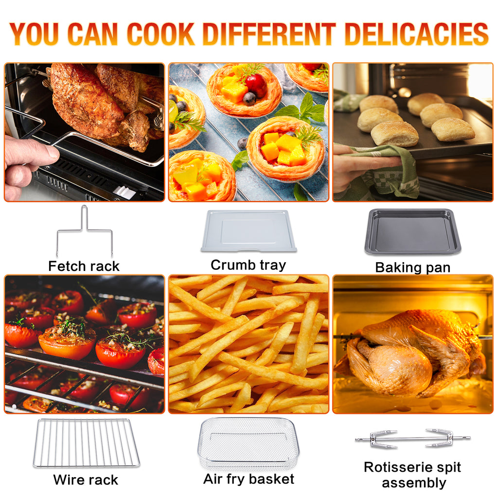 6-in-1 Air Fryer Toaster Oven, 24 Quart LCD Countertop Convection Airfryer with Rotisserie and Dehydrator R213