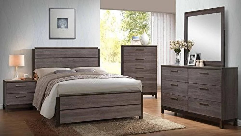 Antique Grey Wood Queen Size Bedroom Set P914
