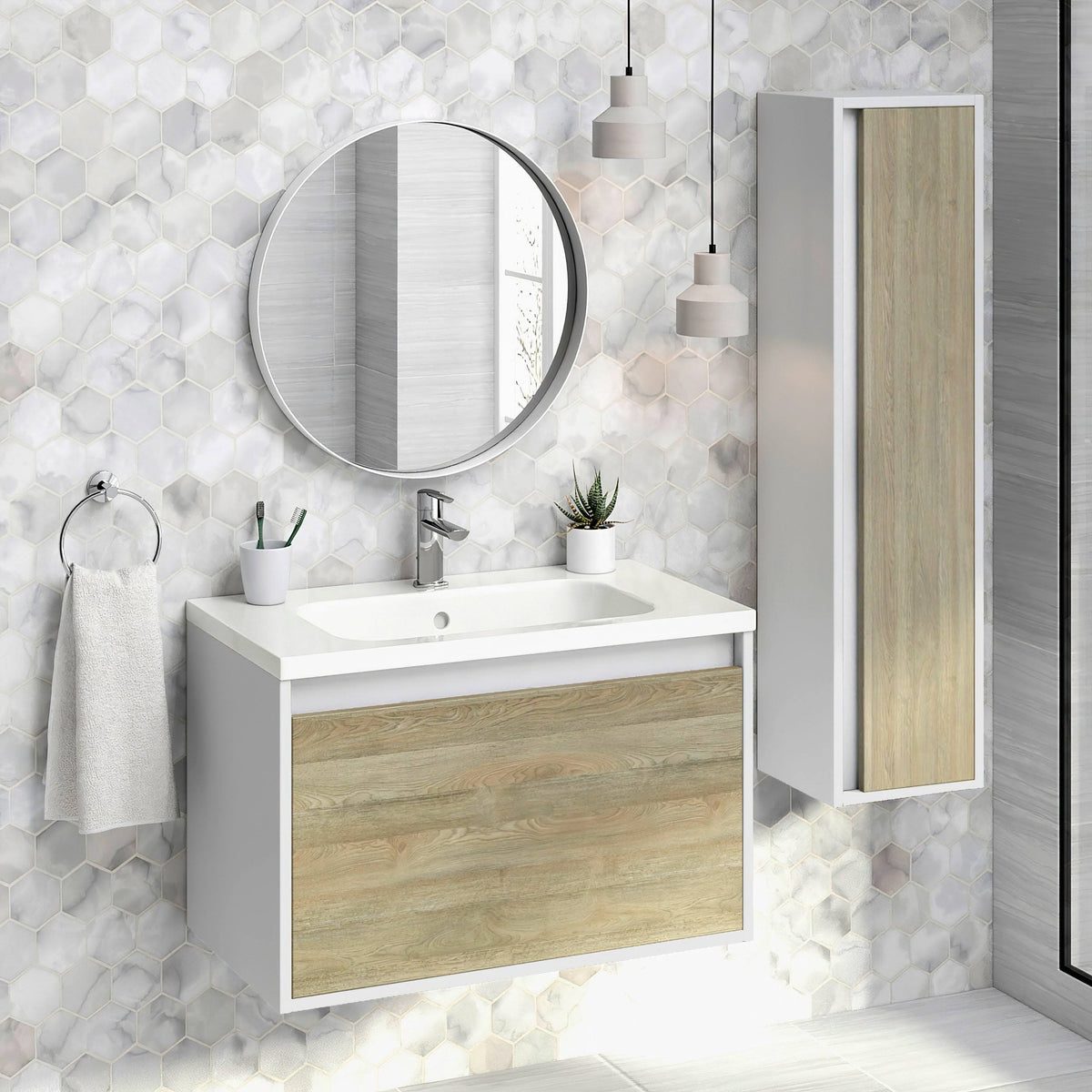 Toasted Oak Bathroom Vanity Cabinet with Ceramic Sink G3285