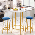 White Blue Velvet Bar Table Set with 2 Stools G2749