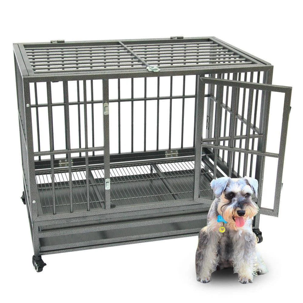 Silver Double-Door Dog Crate Kennel with Tray Y418