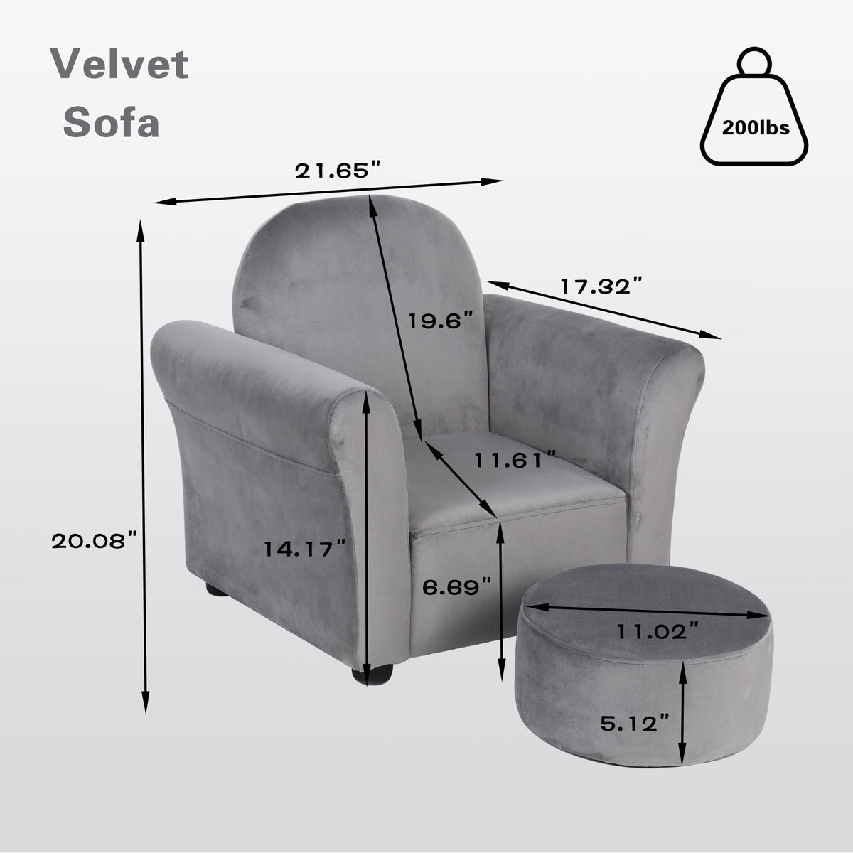 Pink Velvet Kids Sofa with Ottoman C15451