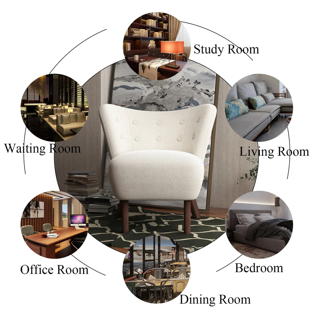 34" Wide Beige Teddy Tufted Wingback Chair with Solid Wood Leg Z776