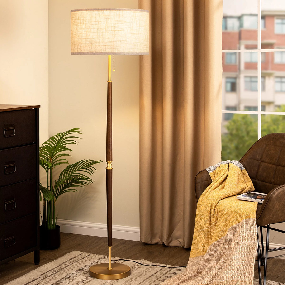 62 inch Mid-Century Modern Floor Lamp with Chain Switch S5314