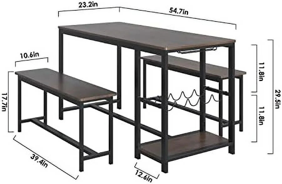 3-Piece Rustic Wood Dining Table Set with Benches Z5226