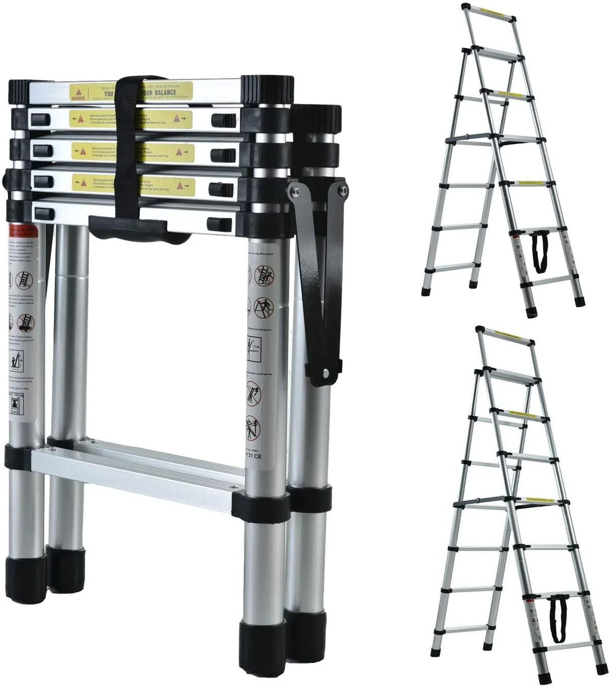 Telescopic Step Ladder Aluminium Heavy Duty 150KG Capacity Folding Anti-Slip Stepladder I184560