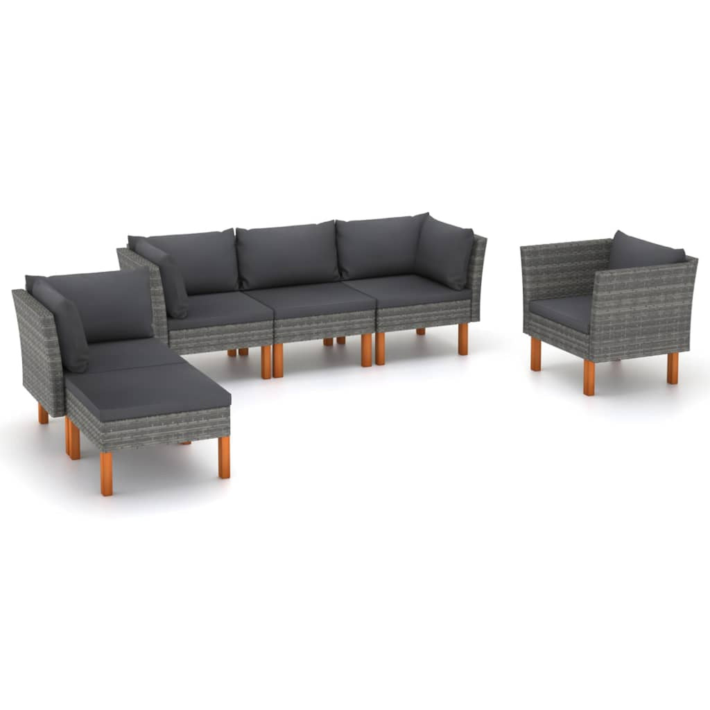 6 Piece Gray Poly Rattan Sectional Outdoor Furniture Set Z26833