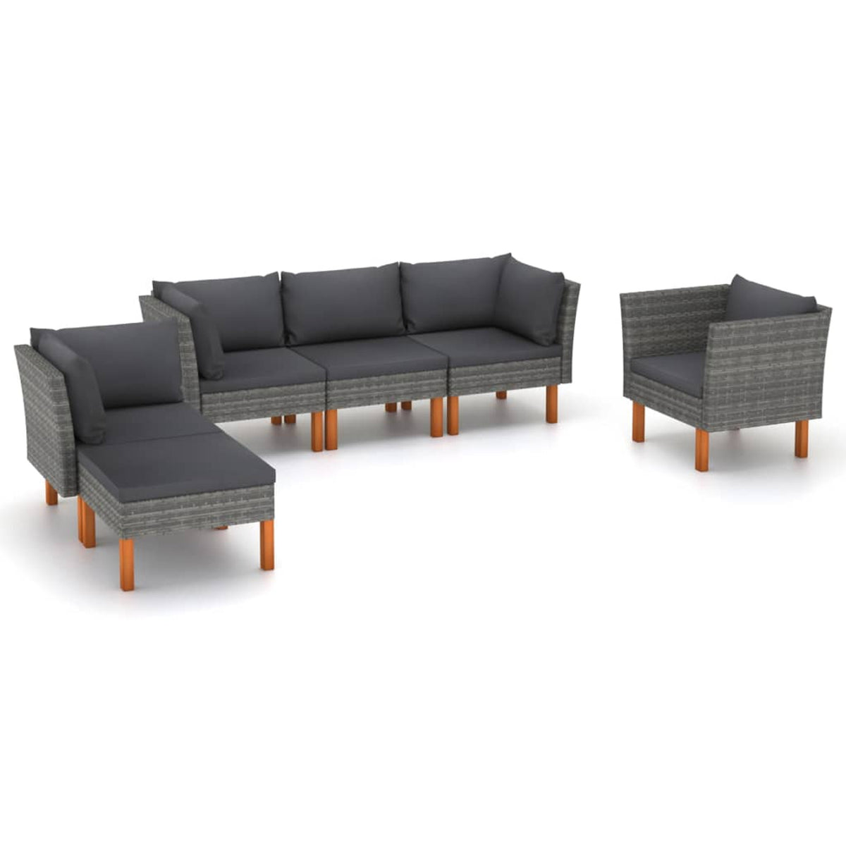 6 Piece Gray Poly Rattan Sectional Outdoor Furniture Set Z26833