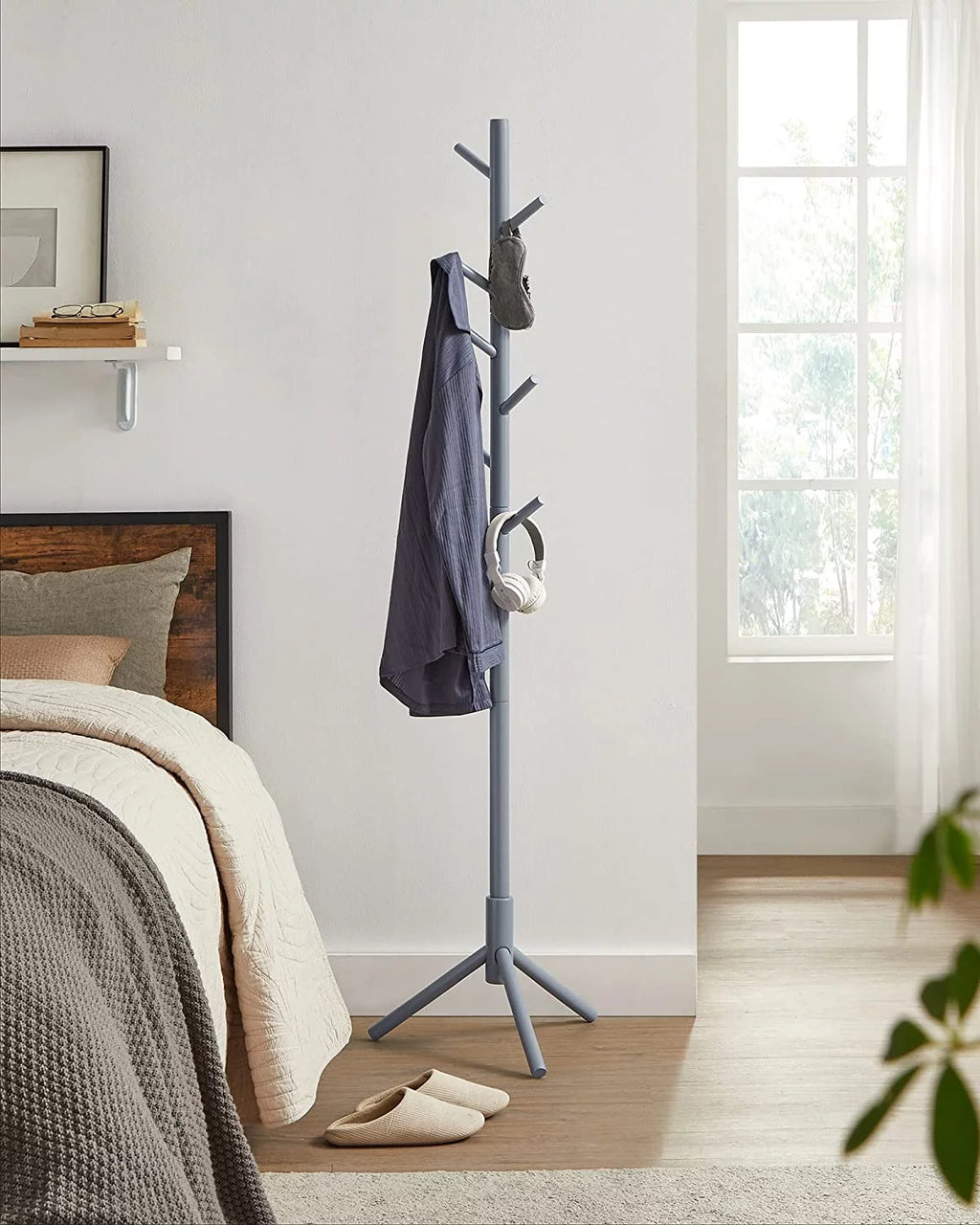 Solid Wood Free Standing Coat Rack with 8 Hooks A726206