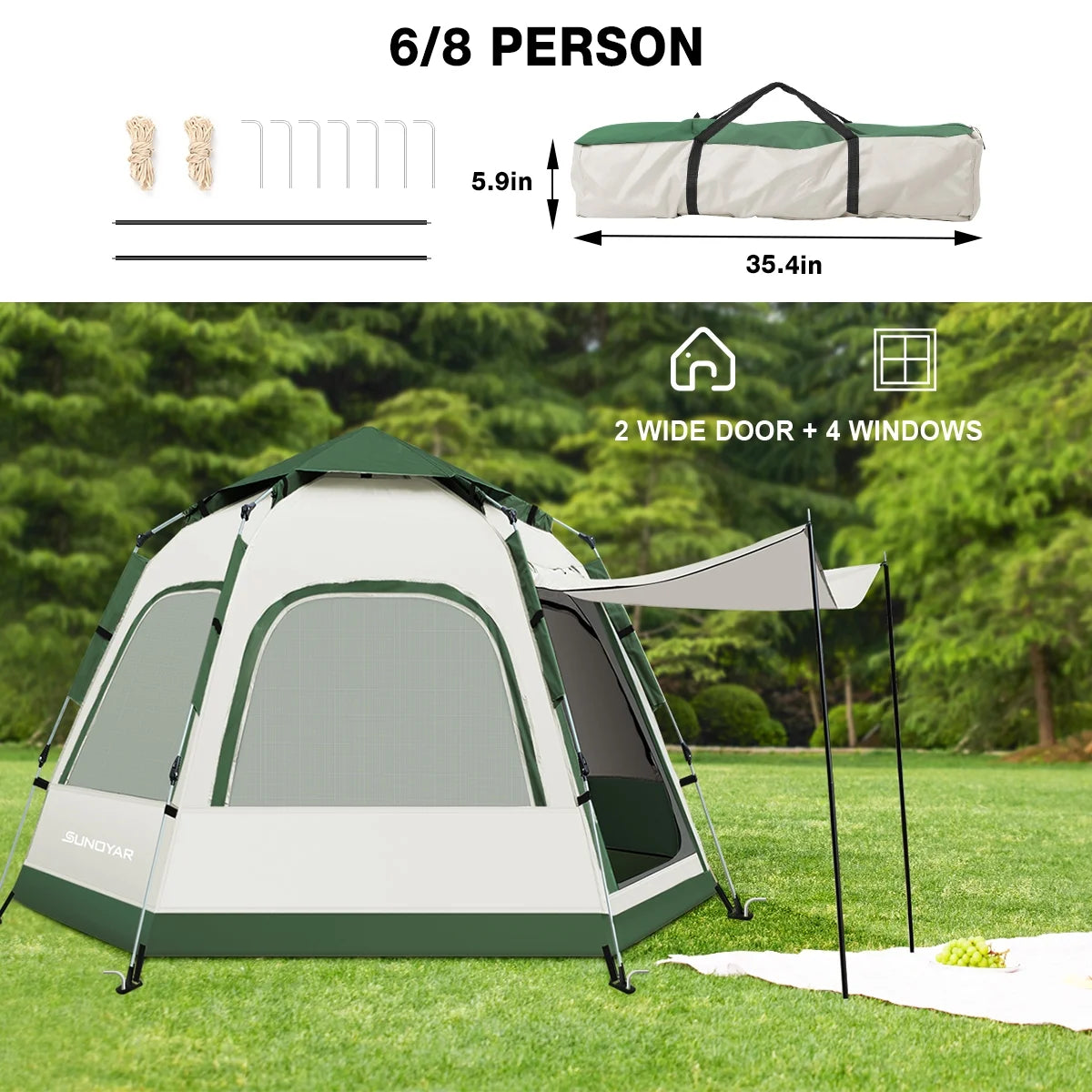 6-8 Person Tent with Removable Rain Fly and Carrying Bag I23152
