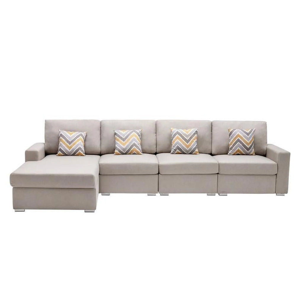 Beige Linen Reversible Sectional Sofa Chaise D1342