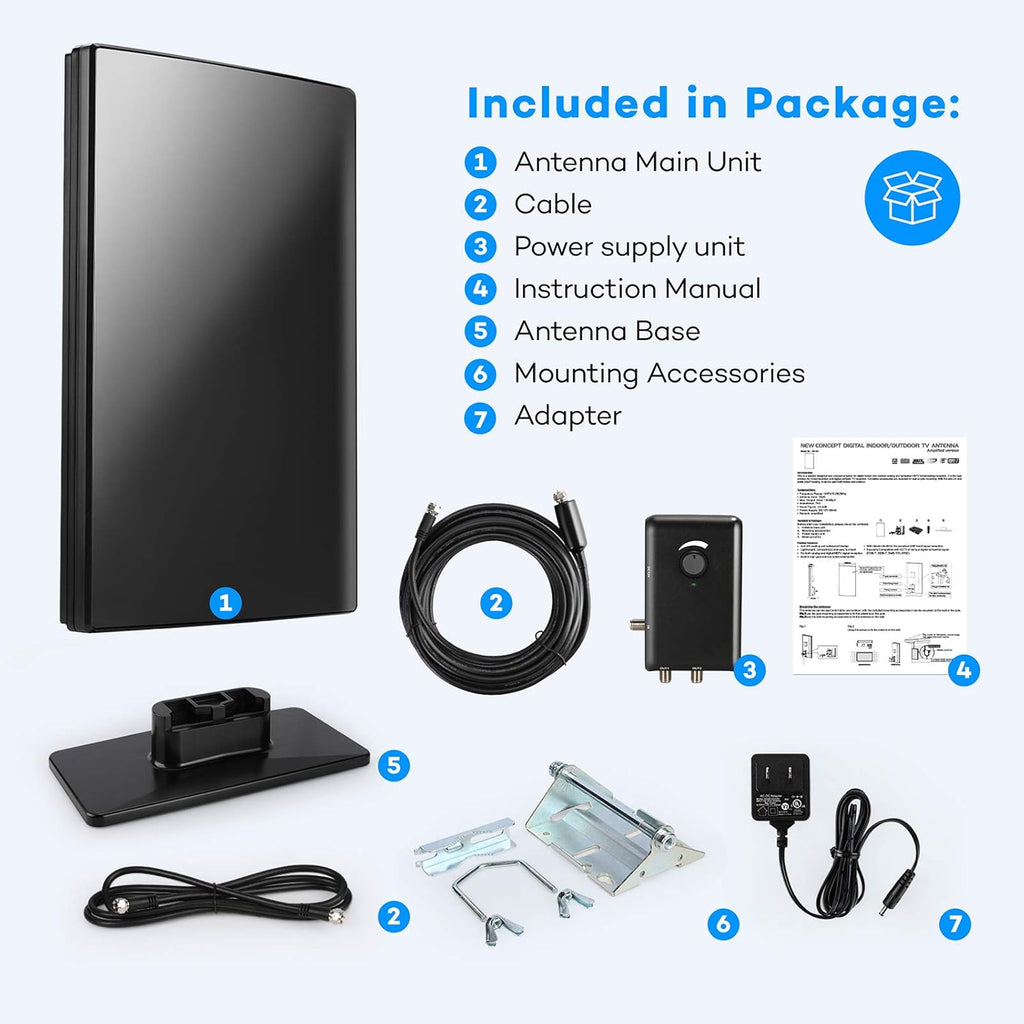 Amplified HD TV Antenna, 240Miles Range, 31ft Coax Cable O944