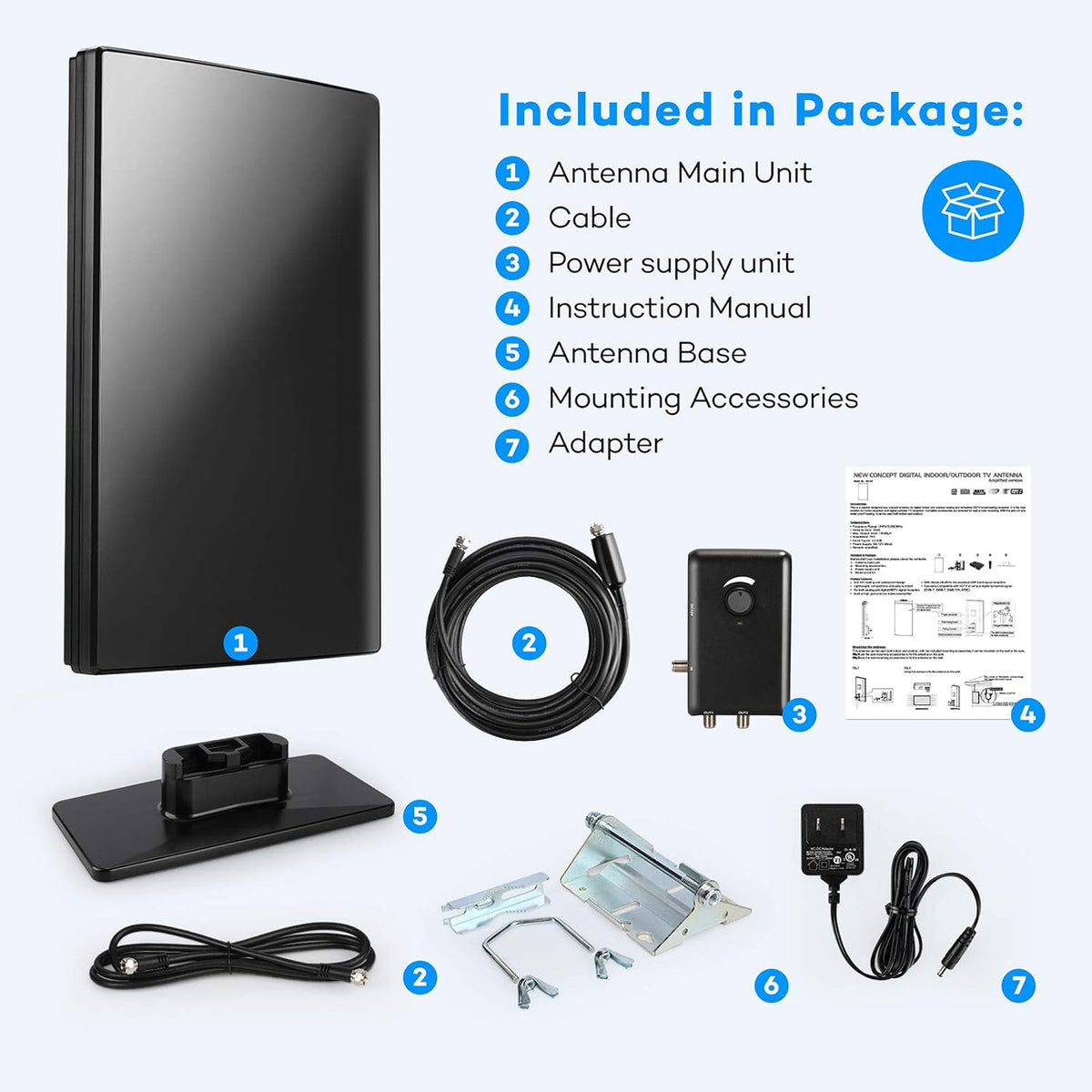 Amplified HD TV Antenna, 240Miles Range, 31ft Coax Cable O944