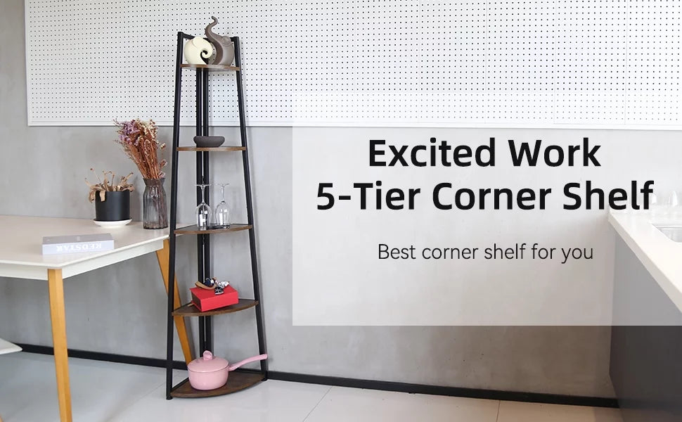65 Inch Brown 5-Tier Corner Shelf J6085