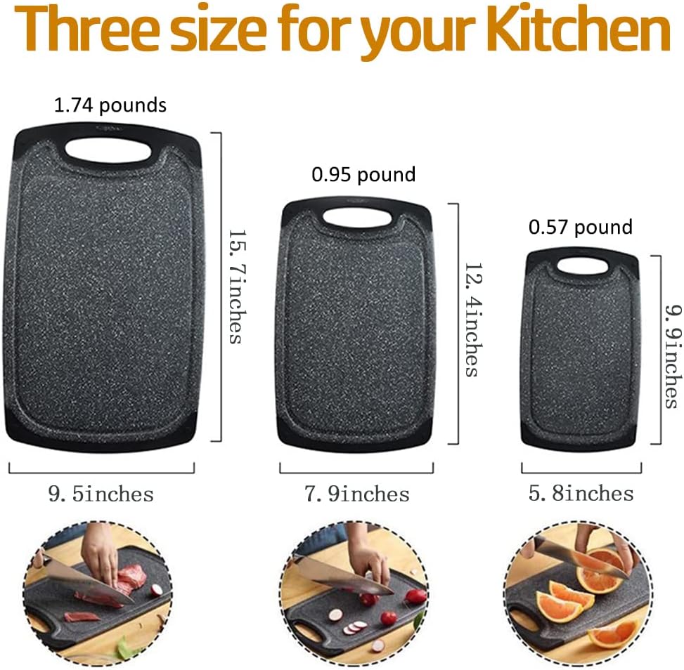 Set of 3 Cutting Boards with Juice Grooves & Carrying Handle O376987