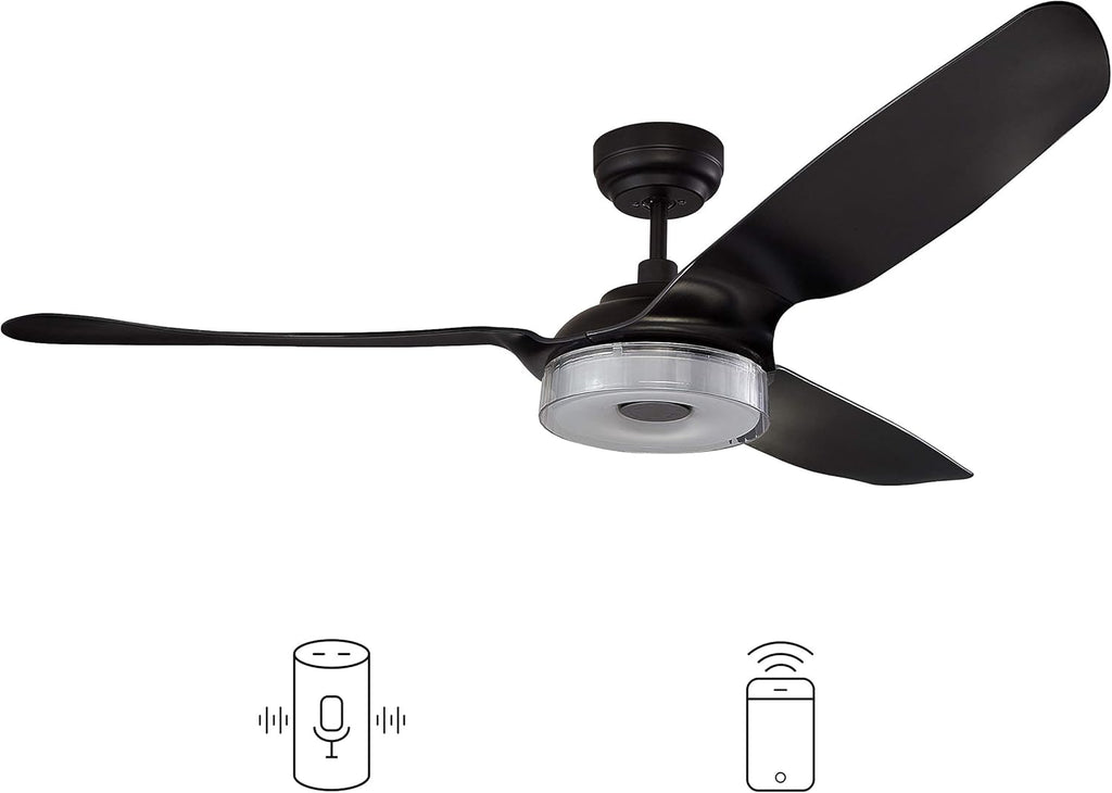 Black Smart Ceiling Fan with Remote Control, Dimmable LED Light, 10-Speed DC Motor W29531