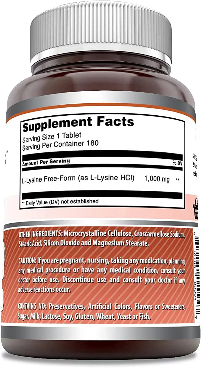 L-Lysine 1000mg Amino Acid 180 Vegetarian Tablets Pack of 3 Y34364