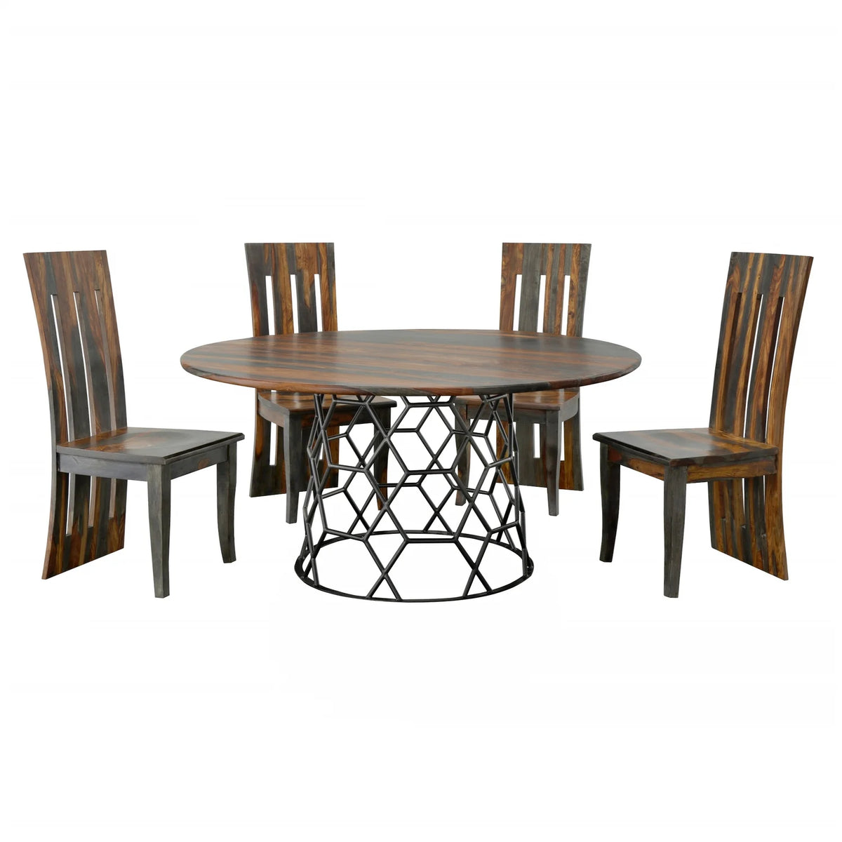 Solid Sheesham & Iron Round Dining Table X94707