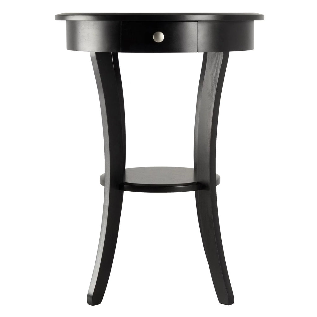 Black Round Wooden Accent Table with Drawer F888375