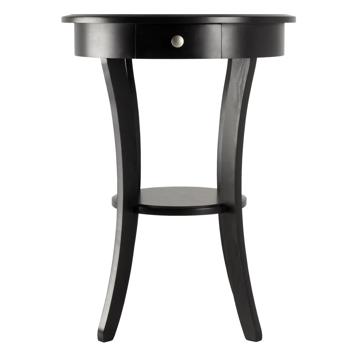 Black Round Wooden Accent Table with Drawer F888375