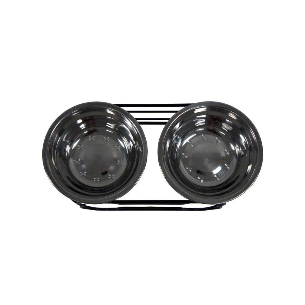 Wrought Iron Stand with Stainless Steel Feeder Bowls M578669