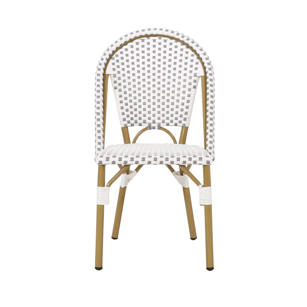 Outdoor Bistro Chair Set of 4 Gray White Bamboo Finish M5219